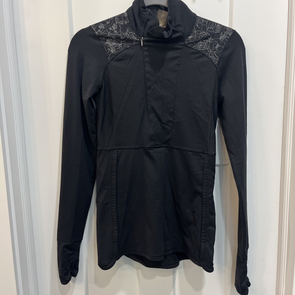 CALIA Women's Black 1/2 Zip Jacket Mock Neck Back Pocket Mesh Long Sleeve Sz XS